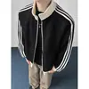 Sudadera Chaqueta con Cuello Alto de Tres Rayas Pesada Americana para Hombre Tendencia Primavera y Otoño Holgada Casual Deportiva Cardigan con Cremallera
