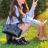 Xale na Cor de Café Combinado com um Terno Retrô, Camisa de Manga Comprida com Gola Listrada, Conjunto Versátil de Moda Outono Feminino 101.3kg-Peça