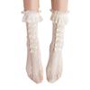 Medias de seda blancas, calcetines Lolita, calcetines con ribete de encaje, calcetines apilados de longitud media con lazo fino para mujer, primavera y verano, Jk