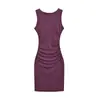 Vestido Midi Bodycon Ajustado al Cuerpo de Cuello Redondo sin Mangas con Pliegues Estilo Puro Deseo, Elástico Ajustado de Color Sólido para Mujeres