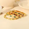 Bestseller transfronterizo europeo y americano juego de tres piezas de diamante cuadrado de una sola fila acero de titanio acero inoxidable oro de 18k pulsera de tres diamantes que no se decolora para mujer
