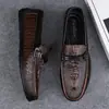Mocassins Estampa Jacaré Masculino Couro Genuíno Novos Sapatos Preguiçosos Primavera Marca Tendência Casual Britânico Mocassins Slip-On Estampados