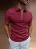 Camisa Polo de Verano para Hombre de Comercio Exterior Transfronterizo Color Sólido Manga Corta Cuello Solapa Camiseta Casual con Cremallera Ropa de Hombre Europea y Americana Verano