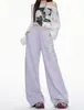 Pantalones de Chándal Anchos con Estampado de Letras Moradas Estilo Americano para Mujer Primavera Otoño Nuevo Estilo Perezoso Sueltos Adelgazantes Rectos Casuales Pantalones Largos