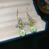 Pendientes de Borla Florales de Zircón Esmeralda Aguja de Plata, Pendientes de Lujo Ligero de Moda de Gama Alta, Accesorios para Orejas Elegantes y Versátiles