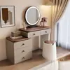 Penteadeira de Madeira Maciça Estilo Francês e Armário de Armazenamento Integrado com Gavetas, Mesa de Canto Moderna para Quarto Principal Simples Novo Estilo Chinês