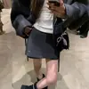 Falda Gris Retro Coreana de Dos Piezas Falsas para Mujer en Otoño e Invierno Nuevo Diseño Delgado de Cintura Alta Pantalones Sexy que Cubren la Cadera