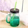 Copo de Vidro Mason Simples Copo de Personalidade Criativa para Casal Copo de Vidro para Água com Canudo Impresso Copo para Bebida