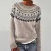 Nuevo suéter de punto para mujer estilo europeo y americano de Amazon, artículo popular de Wish, suéter de punto holgado de moda con bloques de color y cuello redondo