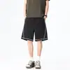 Shorts Esportivo Masculino Estilo Americano com Costura Contrastante, Verão Fino, Nicho Solto Reto Cinco Pontos Casuais