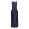 Vestido de tirantes bodycon de verano para mujer estilo europeo y americano, longitud media, entallado a la cintura 26036 amarillo azul marino corte holgado