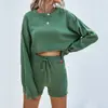 Bai Fen Zhi Yi Conjunto de Duas Peças com Mangas Longas para Amazon Transfronteiriço, Conjunto de Shorts Casuais da Moda para Outono e Inverno, Verde