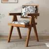 Silla de Comedor para el Hogar Estilo Francés Madera Maciza Estilo Retro Sillón de Diseñador Casual Respaldo Jacquard Silla de Mesa de Comedor Estilo Medio