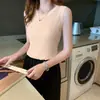 Camisola blanca para mujer, ropa interior de verano, camiseta básica sin mangas de punto de seda helada, top corto ajustado slim-fit para llevar por fuera