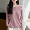 Otoño Invierno Nuevo Estilo Primera Línea Siete Puntos Cuello Redondo Dobladillo Enrollado Camiseta Base de Manga Larga Tejido Suéter Pulóver Holgado para Mujer