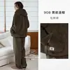Conjunto de Pijama Kexika Masculino com Gola Alta e Capuz Quente Fofo para Casa Outono Inverno Espessado Quente Solto Casual