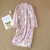 Bata de Noche Estilo Kimono Japonés, Ropa para el Hogar, Pijama, Bata, Gasa de Algodón Puro, Bata de Sauna de Algodón con Atar, Estilo Delgado