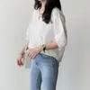 Suministro Transfronterizo 2025 Nuevas Blusas Chic Holgadas y Versátiles Camisas Sencillas Camisas Bordadas con Aberturas y Cuello en V para Mujer