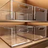 Caja de Almacenamiento para Gabinete para Organizar Artículos Varios y Snacks, Cesta de Almacenamiento Larga y Estrecha, Caja de Almacenamiento Rectangular de Acrílico Transparente para Escritorio