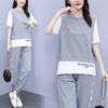 Traje deportivo falso de dos piezas para mujer de manga corta y pantalones de verano, nueva llegada, talla grande, para chica gordita, holgado, para estudiante, casual, conjunto de dos piezas a la moda