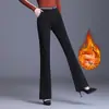 Pantalones Negros de Cintura Alta Adelgazantes Micro-bota para Mujer Otoño/Invierno 2026 Nuevos Tallas Grandes con Más Terciopelo Pantalones Largos Flare para Gorditas MM Temperamento