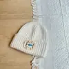 Estilo Coreano Simple y Dulce Etiqueta de Tela de Encaje Gorro de Punto Versátil Otoño e Invierno Gorro de Lana Engrosado Gorro Cálido a Prueba de Viento