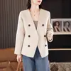 Nuevo Abrigo de Lana Otoño 2026 para Mujer, Cárdigan de Lana Corto de Cuello V de un Solo Botón, Ropa Exterior Sencilla para Figuras Pequeñas