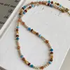 Corrente para Clavícula Dopamina com Pedra Natural Colorida Estilo Igual de Blogueiro Europeu e Americano Colar Pulseira de Pedra Natural Trançada Nicho