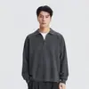 Sudadera de dos piezas falsa de manga larga con cuello polo para hombre, otoño, cuello en V medio abierto, top pullover versátil retro holgado