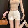 Shorts Pretos de Cintura Alta para Mulheres, Roupa Exterior de Verão, Calças Casuais Justas de Perna Reta de Cintura Alta, Calças Brancas que Abraçam o Quadril, Tamanho XS