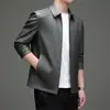 Jaqueta de Couro Masculina Nova Outono/Inverno 2026, Casual de Negócios, Gola Reversível, Forrada com Lã, Acolchoada, Couro PU, Casaco de Couro Macio