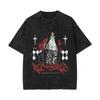 Nova Camiseta de Algodão Lavada Vintage Estilo Americano Solon Lufei Riman Estampada Lavada Velha Manga Curta