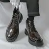 Botas de Cuero de Caña Alta Talla Grande Transfronterizas que Aumentan la Altura Nuevo Estilo Otoño/Invierno Botas Martin de Suela Gruesa para Hombre Moda Tendencia Británica Botas Cortas de Moda