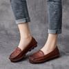 Zapatos de Mujer de Cuero de Vaca Retro Estilo Étnico Primavera 2026 Boca Baja Hechos a Mano Punta Redonda Sin Cordones Suela Suave Zapatos Perezosos