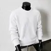 Suéter básico de punto acanalado vertical con cuello redondo para hombre, corte holgado, color liso, multicolor, simple, adecuado para el uso diario, top de manga larga