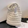 Bolso Tejido de Hilo de Algodón Corrugado Hueco de Alta Calidad para Mujer 2025 Nuevo Bolso de Playa Casual de un Solo Hombro Hecho a Mano para la Costa