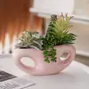 Vaso de Flores Cerâmico Estilo Ins Nórdico Criativo Oval Duas Aberturas Recipiente para Vasos de Suculentas Decoração de Mesa Ornamento