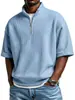 Camisa Polo de Waffle Manga Corta para Hombre Verano Nuevo Holgada Casual Color Sólido Superior Marca de Tendencia Americana Camiseta con Media Cremallera