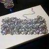 Colar Oval de Strass Transfronteiriço Europeu e Americano Luxo Leve Senso de Alto Padrão Corrente da Clavícula Banquete Deslumbrante Exquisito Colar Super Chamativo