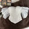 Top blanco de tirantes strapless de alta resistencia con perlas para mujer, corsé elegante y estilizado