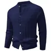 Cardigan de Punto Trenzado con Cuello Alto para Hombre Otoño/Invierno 2026 Color Sólido Manga Larga Botones Suéter Ropa Exterior Casual Chaqueta Multicolor