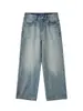 Ropa masculina APO Jeans rectos lavados de estilo americano a la moda transfronterizos para hombre, con un diseño retro de ojo de gato, un corte relajado y un estilo limpio y moderno