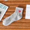 Calcetines Deportivos Elásticos de Algodón con Hilo de Puntos, de Media Pantorrilla, Bordado de Corazón Rojo, Ropa de Trabajo, Marca de Moda, Unisex, Bajos para Primavera y Verano