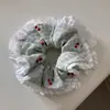 Goma para el pelo de encaje con cerezas frescas azules para mujer, Diadema grande de doble capa dulce y linda