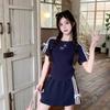 Conjunto de Dos Piezas: Top + Falda 2026 Japonés y Coreano Casual de Moda Ins Nuevo Moda Corto Azul Marino Conjunto para Mujer