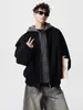 Jaqueta Capuzada Falsa de Duas Peças Color Block para Homens, Nova Tendência Outono e Inverno Estilo Americano Casual Acolchoada Jaqueta de Voo Preta Casaco de Algodão