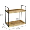 Estante de Almacenamiento de Madera Simple de Doble Capa Combinación Hierro-Madera Organizador de Artículos de Baño Estante para Especias de Encimera de Cocina