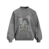 Sudadera con capucha Flor Frita Lavada para Hombre Estilo Retro Street Trend Estampado de Retrato Persona Sudadera con Cuello Redondo Desgastada Primavera y Otoño Holgada Casual