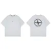 Camiseta Suelta Casual de Manga Corta de Algodón Puro con Estampado de Piedra Transfronterizo, Brújula, Pincel Fantasma y Foil Plateado para Hombre