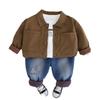Terno de outono para meninos, camisa de cor sólida para primavera e outono, camisa de manga comprida para meninos, conjunto de três peças para cabelo